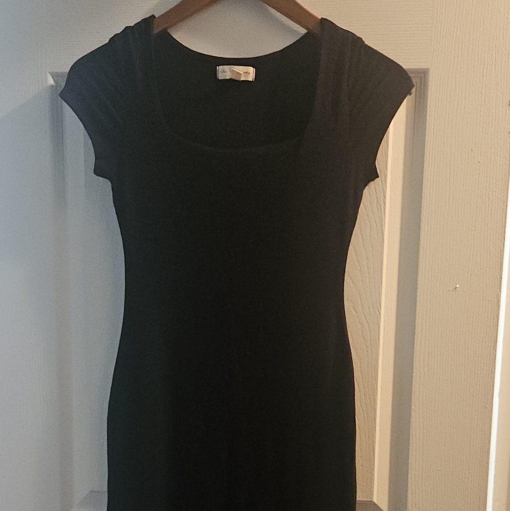 See You Monday Black Midi Cap-Sleeve Dress